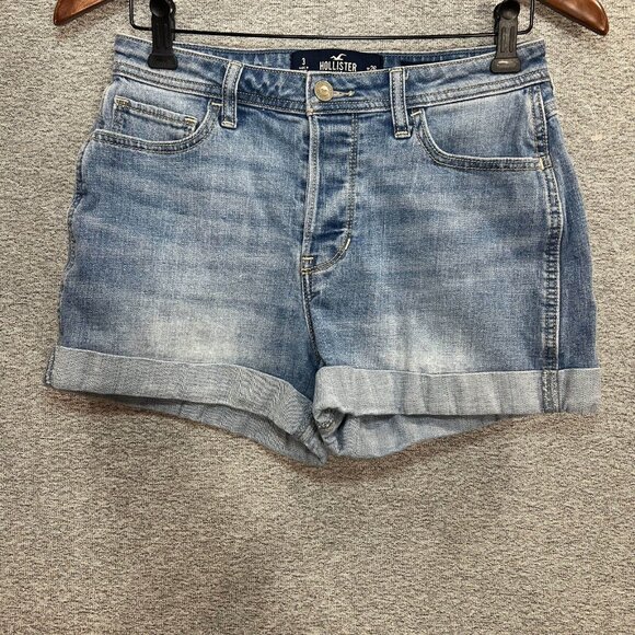 Hollister Jean Shorts Women Size 26 Blue Light Wash High Rise Boyfriend Denim - Picture 12 of 13